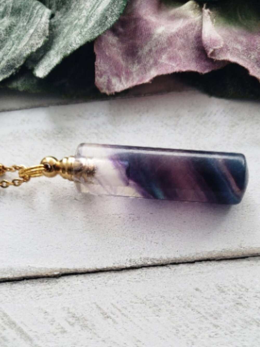 Natural Rainbow Fluorite Crystal Perfume Bottle Pendant Satellite Chain Necklace